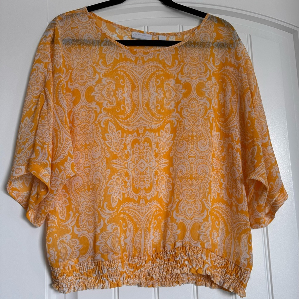 New York & Company Orange Paisley Blouse
